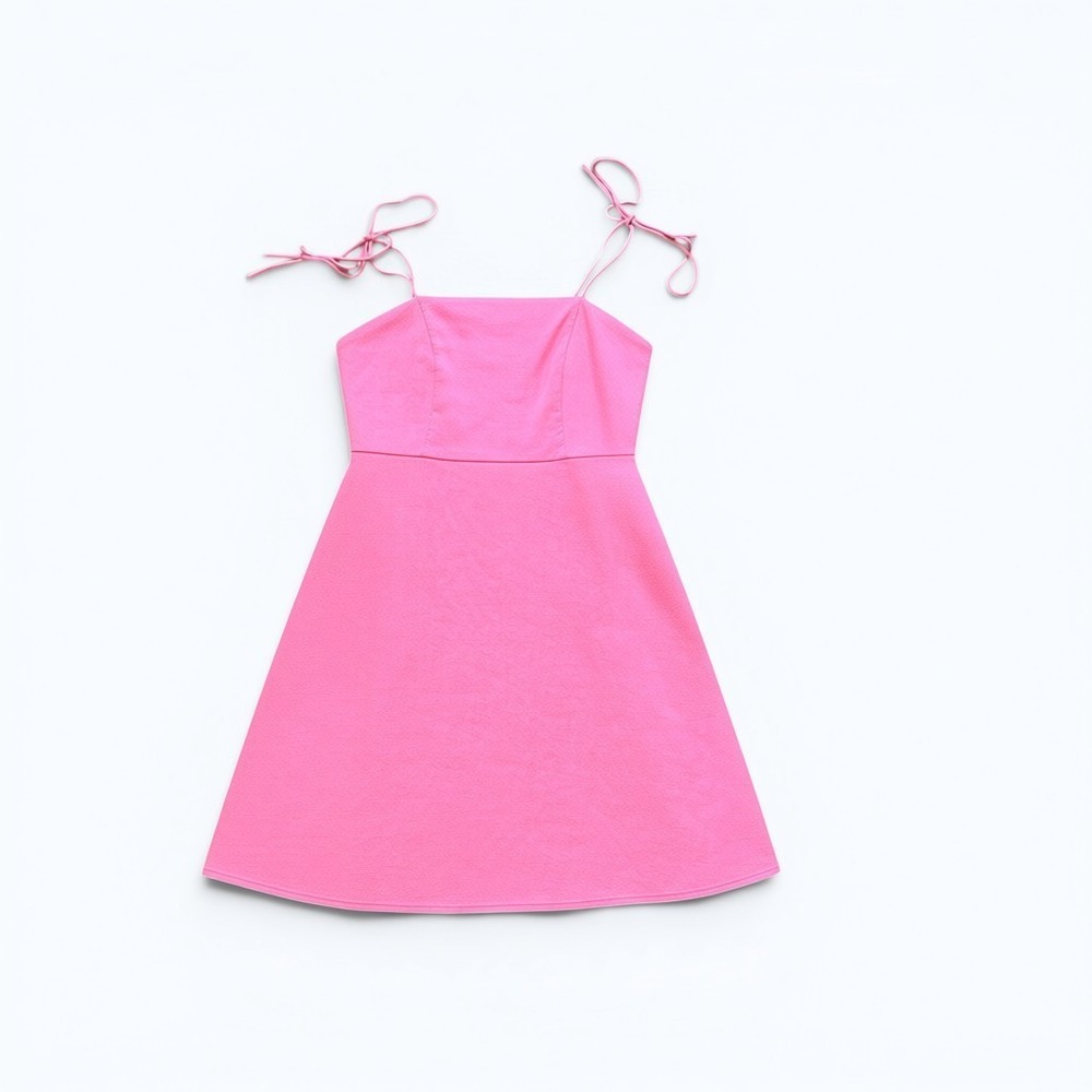 Old Navy XS Linen Blend Mini Dress Sparkle Berry Pink Smocked Tie Strap Sundress